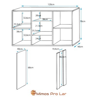 desenho técnico de móvel com dimensões e portas separadas