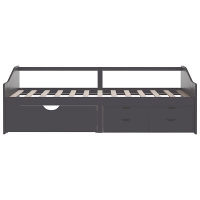 Cama de solteiro preta com gavetas em madeira