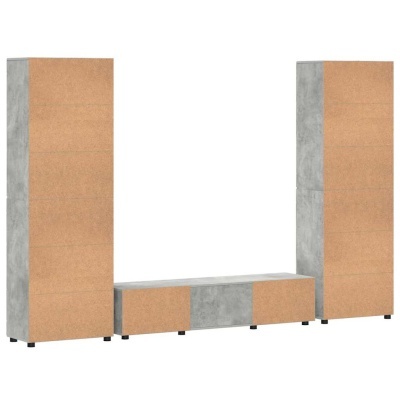 Conjunto de móveis de sala com estantes em cortiça e cinza