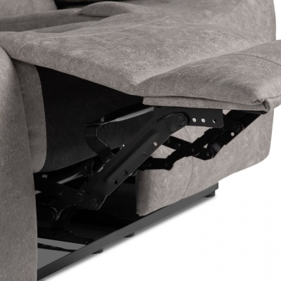 Sofá reclinável cinzento com estrutura metálica exposta