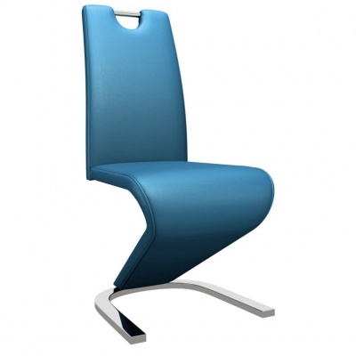 Cadeira moderna azul com estrutura metálica em Z