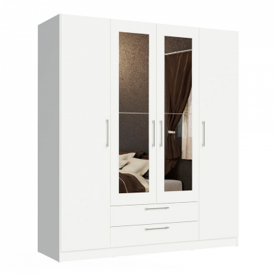 Roupeiro branco com espelhos nas portas e gavetas