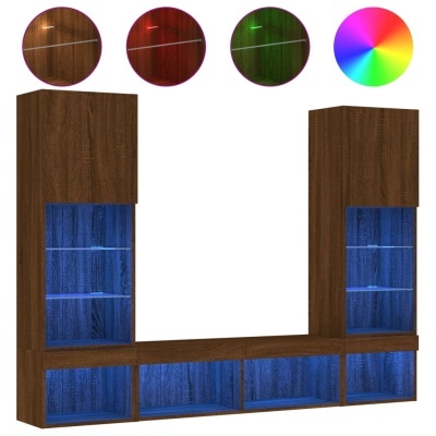 Estante de madeira com iluminação LED azul e opções de luzes coloridas