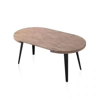 Mesa de jantar extensível oval em madeira com pernas pretas