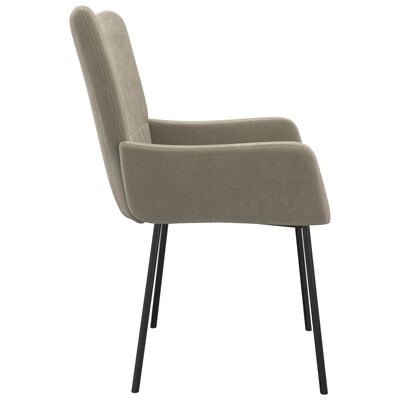 Cadeira estofada cinzenta com pernas pretas vista lateral