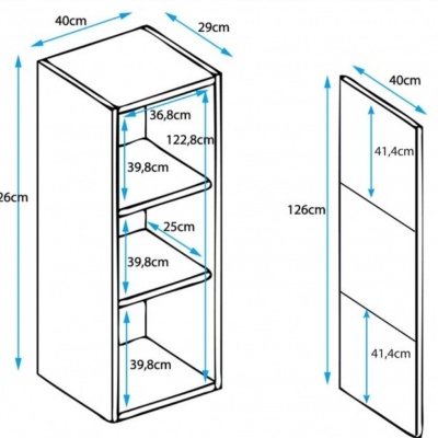 Esquema de armário branco com dimensões anotadas