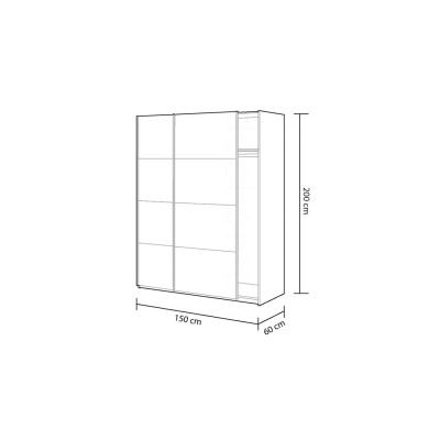 Desenho técnico de roupeiro com portas de correr e dimensões