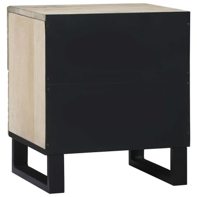 Mesa de apoio com madeira clara e metal preto