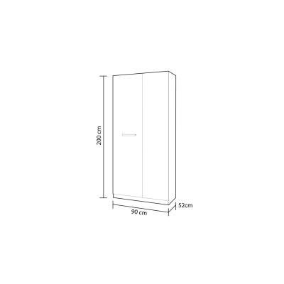 Desenho técnico a preto e branco de armário de duas portas com dimensões