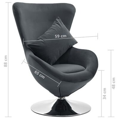 Cadeira moderna cinza escuro com base redonda cromada e almofada retangular