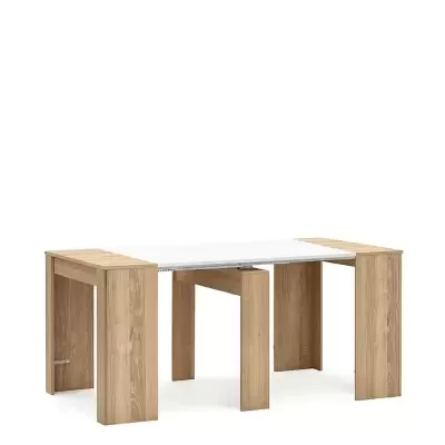 Mesa extensível de madeira carvalho com tampo branco