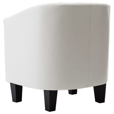 Poltrona branca estofada com pernas de madeira preta