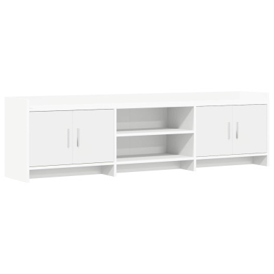 Móvel branco com portas e prateleiras abertas