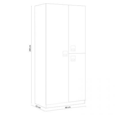 Desenho técnico de armário branco com três portas e três puxadores quadrados