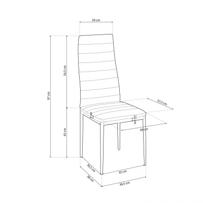 Desenho técnico de cadeira com dimensões em centímetros
