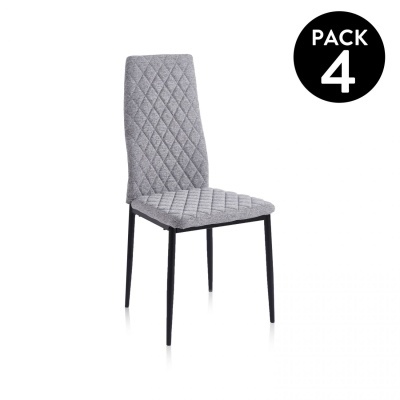 Cadeira cinza claro com pernas metálicas pretas