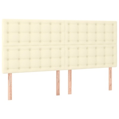 Cabeceira de cama bege acolchoada com pés de madeira