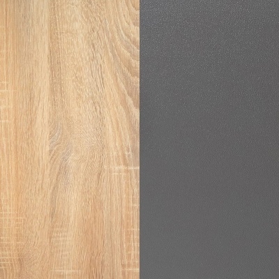 Superfícies lado a lado com madeira clara e cinza escuro
