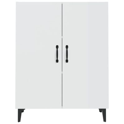 Armário branco de duas portas com puxadores e pernas pretas