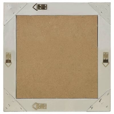 Parte traseira de um quadro decorativo quadrado com moldura branca