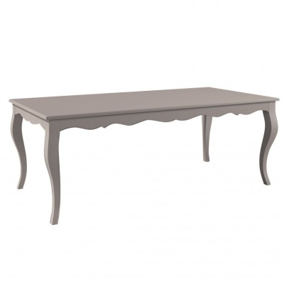 Mesa cinzenta de madeira com pernas curvas