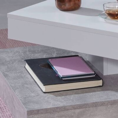 Mesa de centro com dois cadernos, um preto e outro rosa