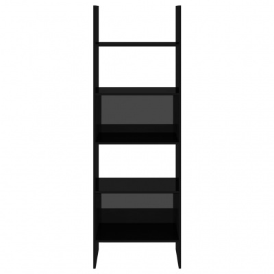 Estante vertical preta com quatro prateleiras em metal