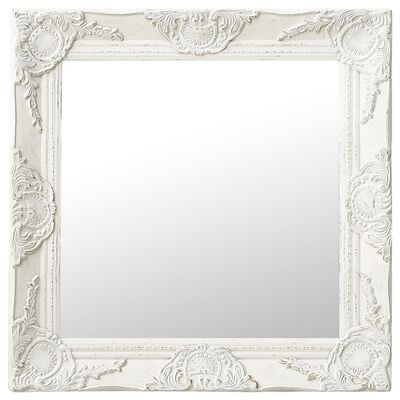 Espelho quadrado com moldura branca decorativa e relevo