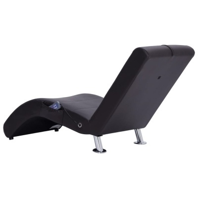 Chaise longue preta de pele sintética com estrutura curva e pés de metal