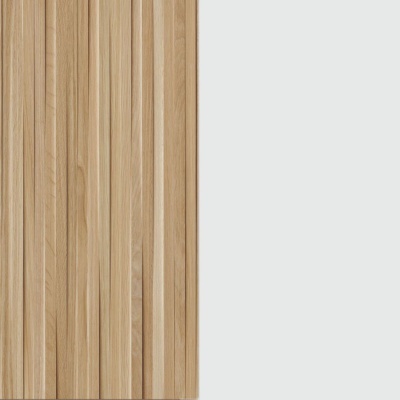 Painel de parede em madeira com ripas verticais de larguras variadas