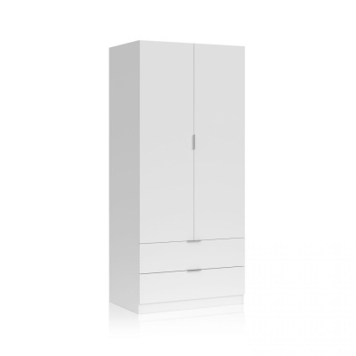 Guarda-roupa branco minimalista com duas portas e duas gavetas