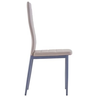 Cadeira estofada bege com estrutura cinza e encosto alto