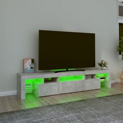 Móvel cinzento com iluminação LED verde e televisão