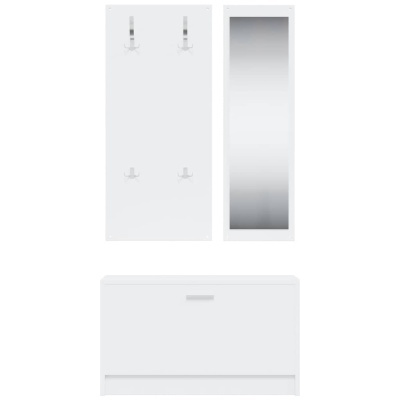 Móvel para entrada branco com painel, espelho retangular e sapateira