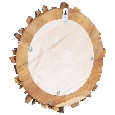 Parte de trás de relógio de parede de madeira com suporte metálico para pendurar