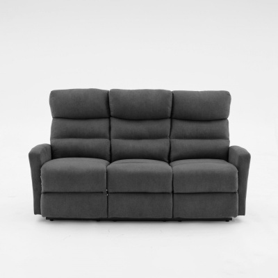 Sofá reclinável cinza escuro de três lugares com apoios de braços largos