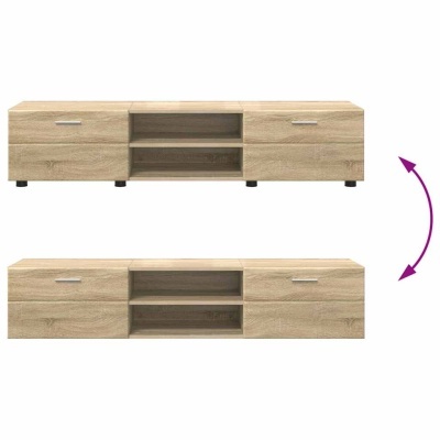 Móvel de madeira clara com gavetas e prateleiras ajustável