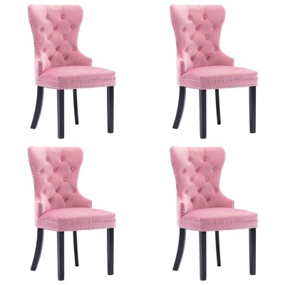 Conjunto de quatro cadeiras rosa estofadas com pernas pretas