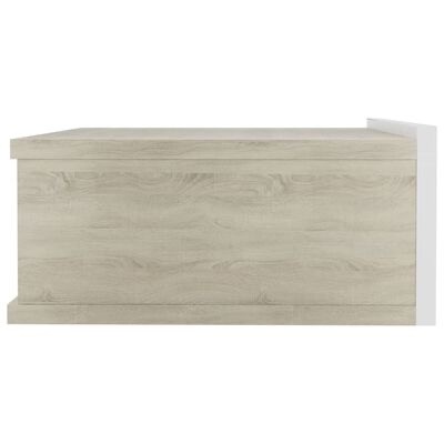 Baú de arrumação em madeira clara com detalhe branco lateral