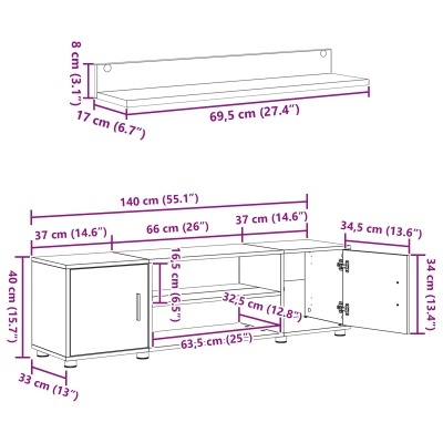 desenho técnico móvel de madeira branca com prateleira suspensa e portas com dimensões