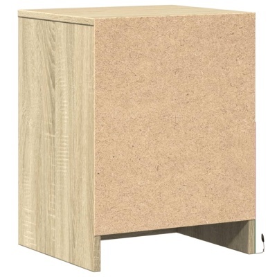 Móvel cúbico em madeira clara com frontal sólido em aglomerado.