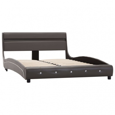 Cama casal estofada preta pele sintética com cabeceira alta