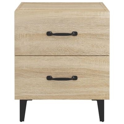 Cajonera de madeira clara com dois gavetões e puxadores pretos