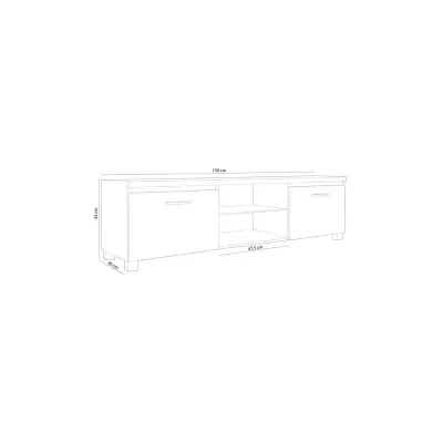 Desenho técnico de móvel de televisão branco com portas e prateleira