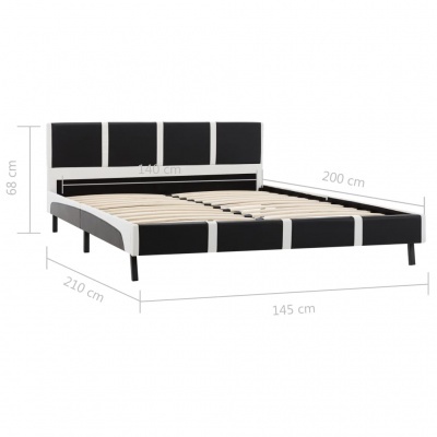 Cama de casal estofada em preto e branco com dimensões indicadas