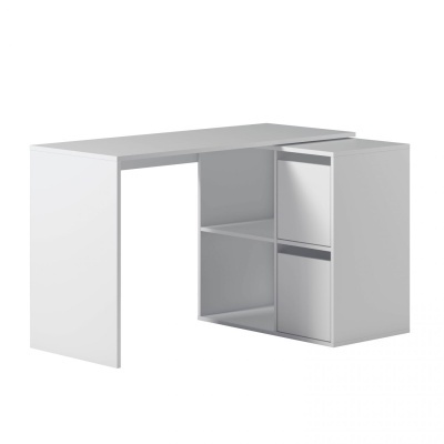 Secretária branca moderna com prateleiras e gavetas