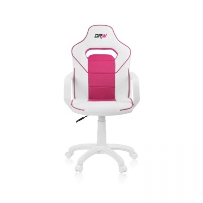 Cadeira de escritório branca e rosa com texto DRW