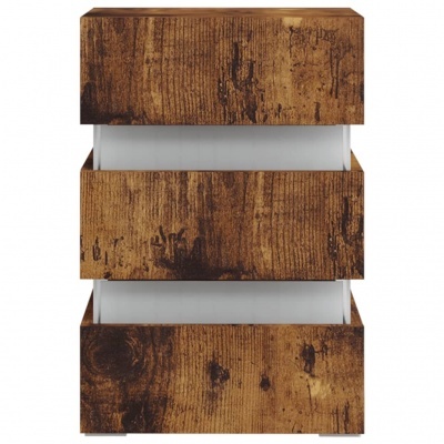 Móvel de arrumação de madeira com três gavetas abertas, interior branco.