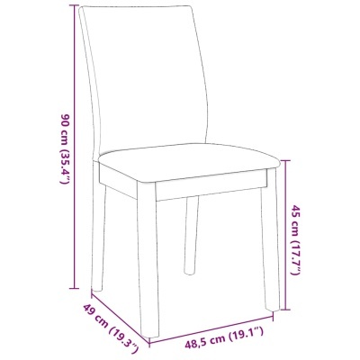 Desenho técnico de uma cadeira com dimensões indicadas.