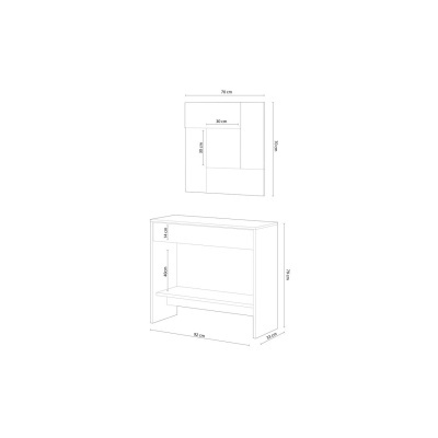 Desenho técnico de estrutura modular branca com medidas em centímetros